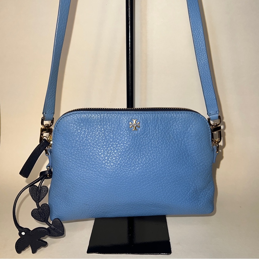 Tory Burch Brody Blue Leather Crossbody Bag with Purse Charm